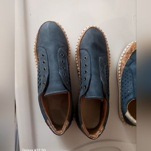 Mens slip on casual loafers blue  cork faux leather no strings 43